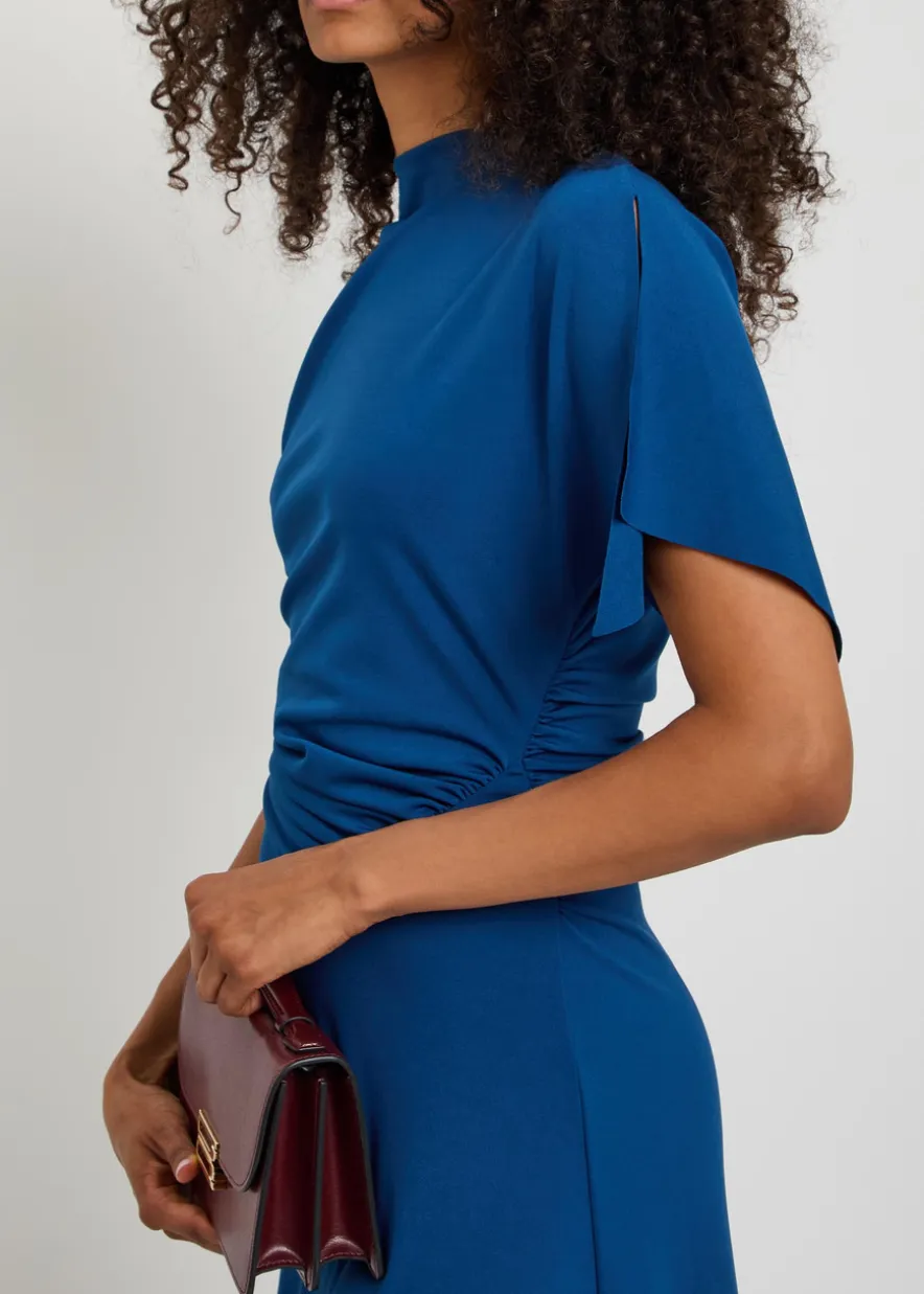 Asymmetric ruched stretch-jersey midi dress