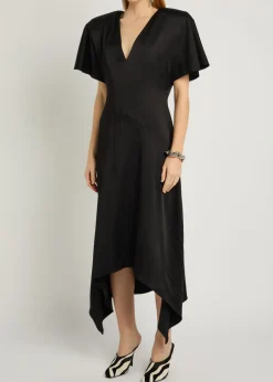 Asymmetric satin midi dress