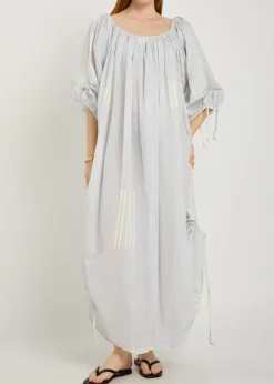 Athenais striped ruched cotton midi dress
