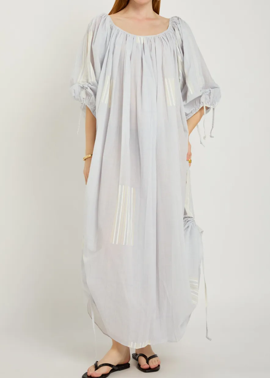 Athenais striped ruched cotton midi dress