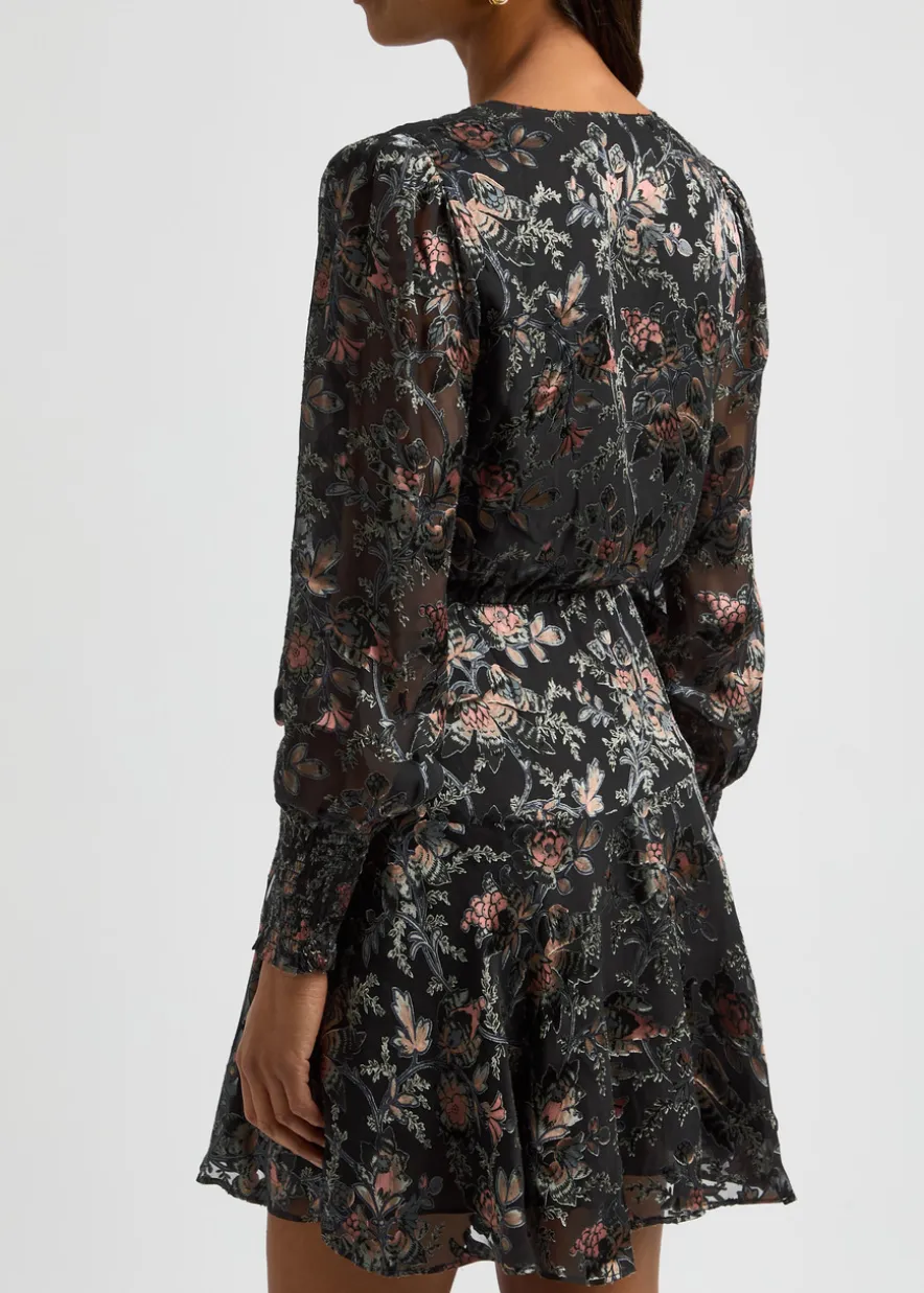 Audriana floral-applique mesh wrap mini dress