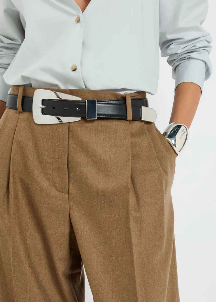 August pleated wool-blend trousers