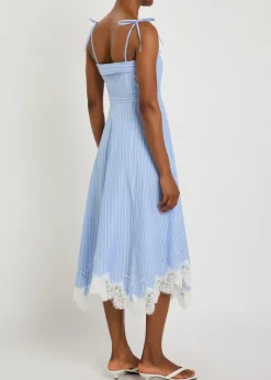 Avaleigh striped lace-trim cotton midi dress