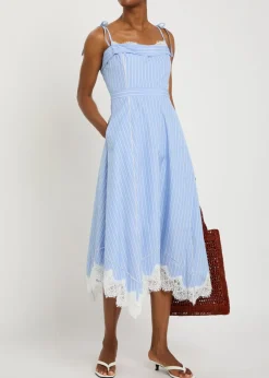 Avaleigh striped lace-trim cotton midi dress