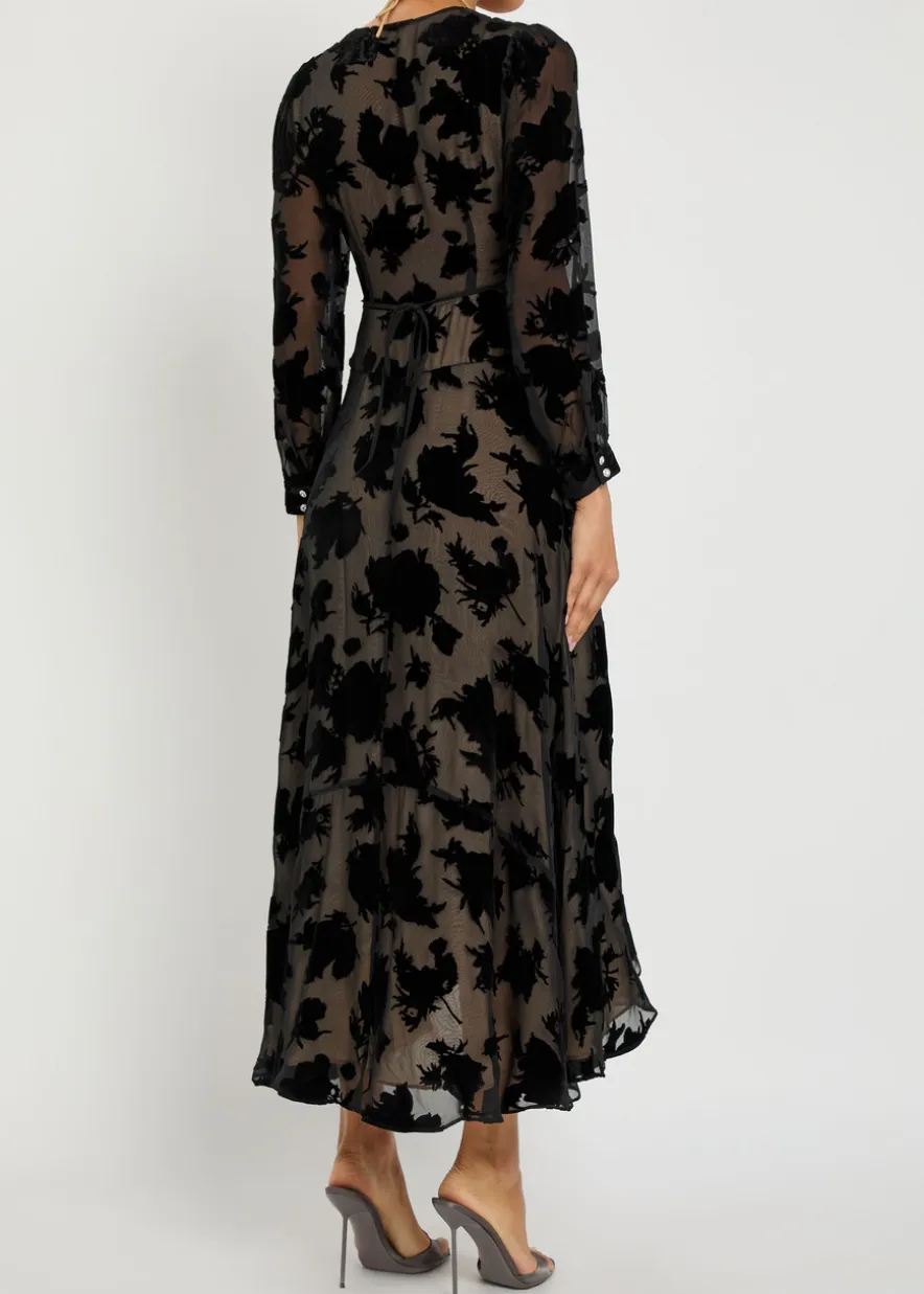 Avalyn velvet-devoré chiffon midi dress