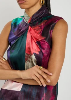 Ava printed silk-satin top