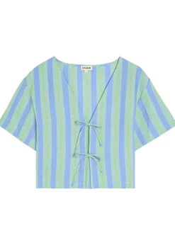 Ava striped tie-front linen blouse