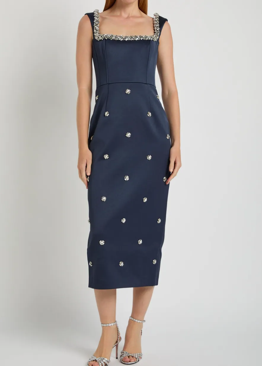 Ayla crystal-embellished satin-crepe midi dress