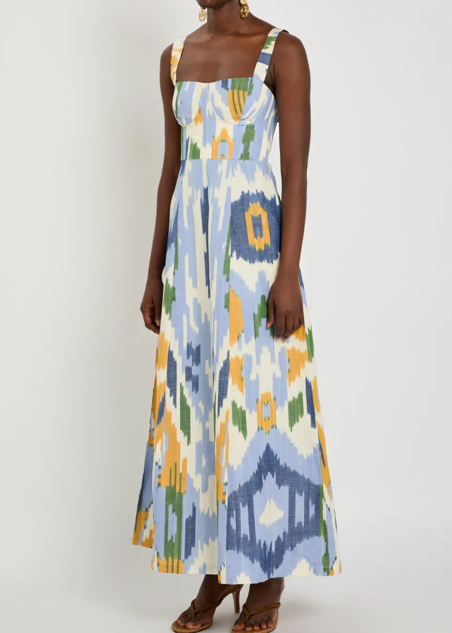 Azzurra printed cotton and linen-blend midi dress