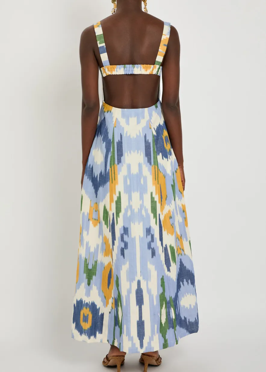 Azzurra printed cotton and linen-blend midi dress