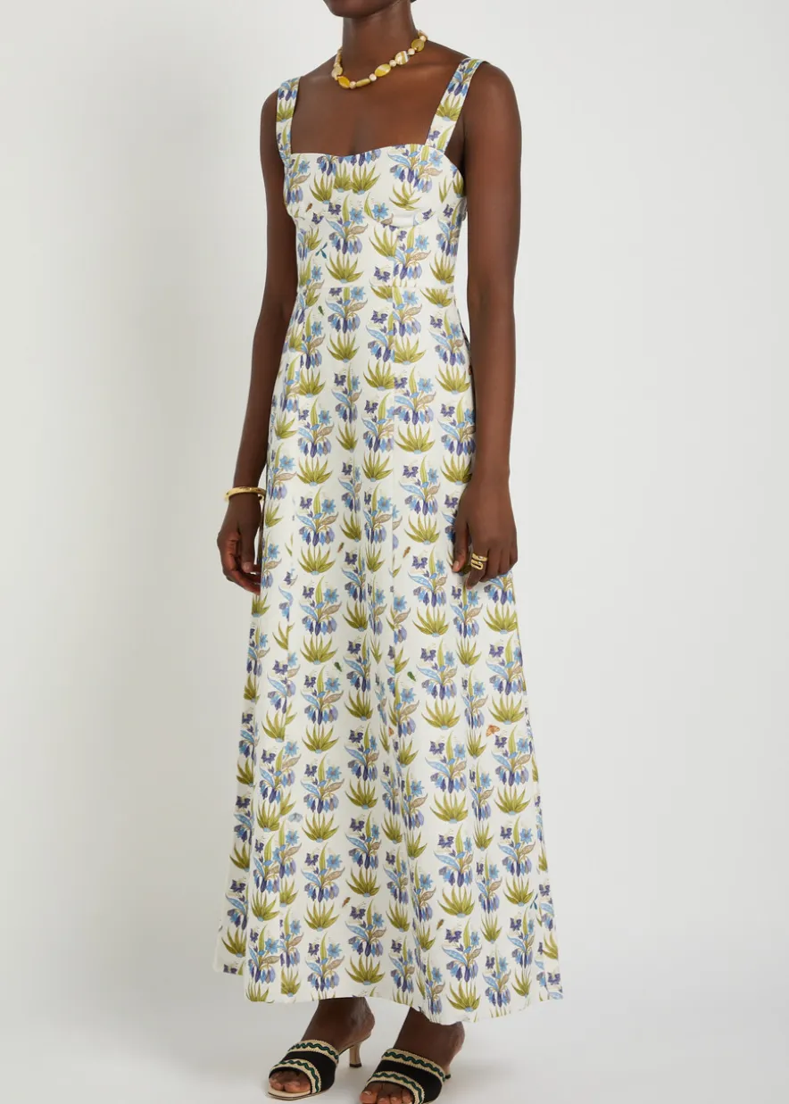 Azzurra printed linen-blend midi dress