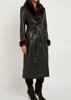 Baez fur-trim leather trench coat