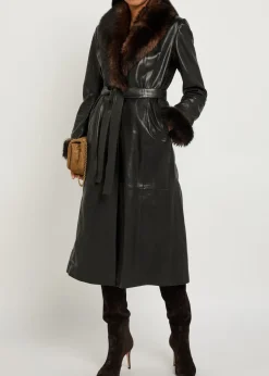 Baez fur-trim leather trench coat