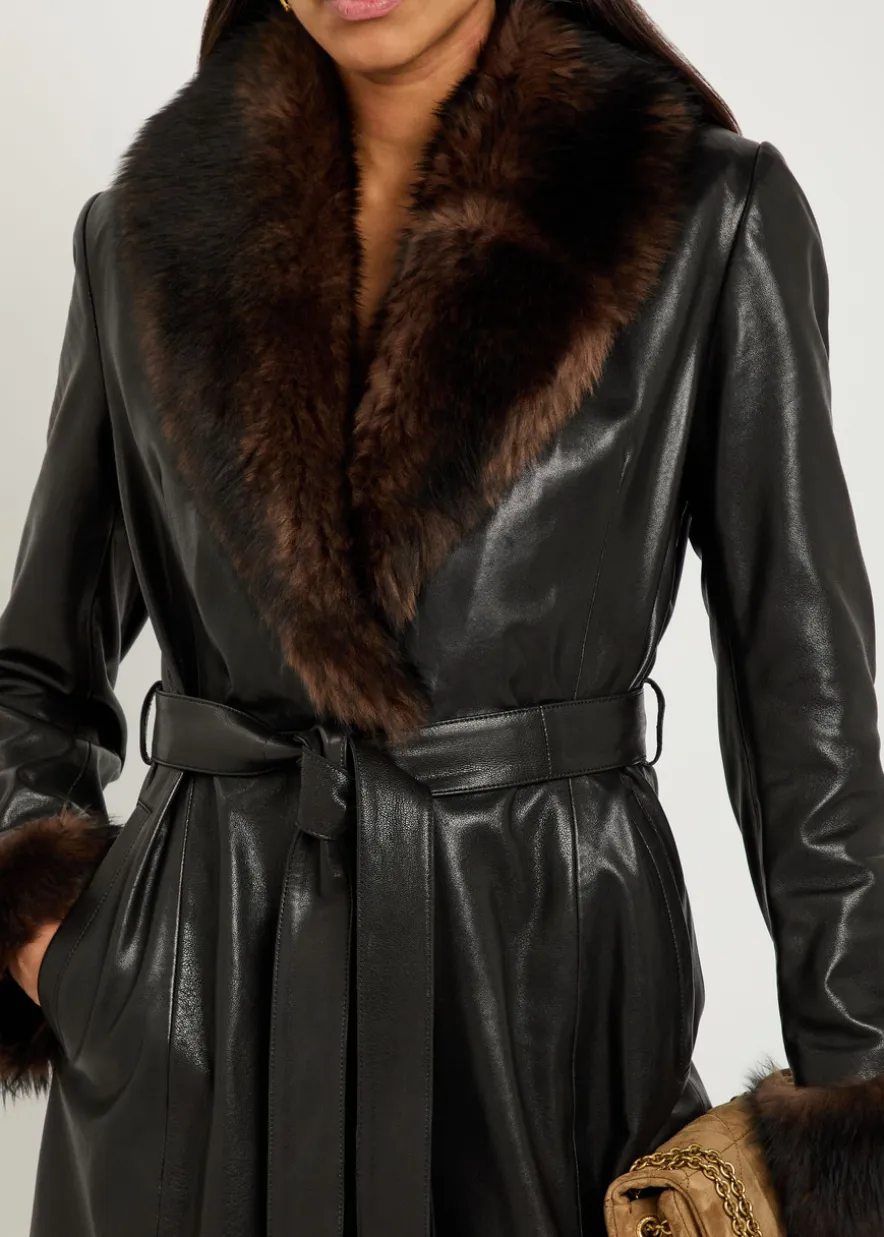Baez fur-trim leather trench coat