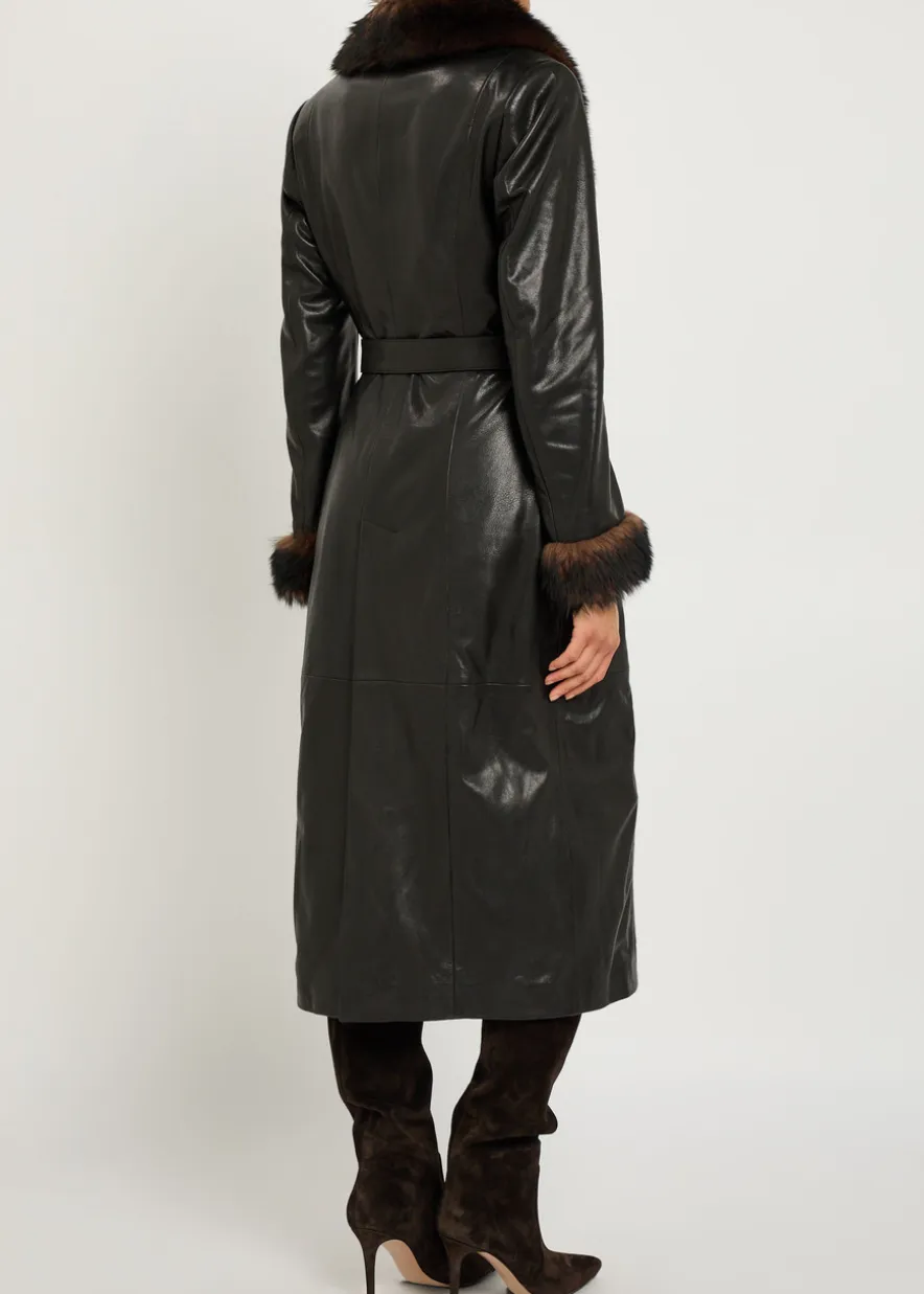Baez fur-trim leather trench coat