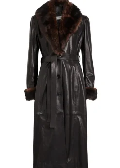 Baez fur-trim leather trench coat
