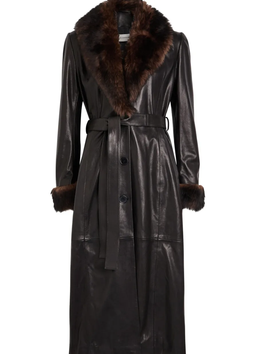 Baez fur-trim leather trench coat