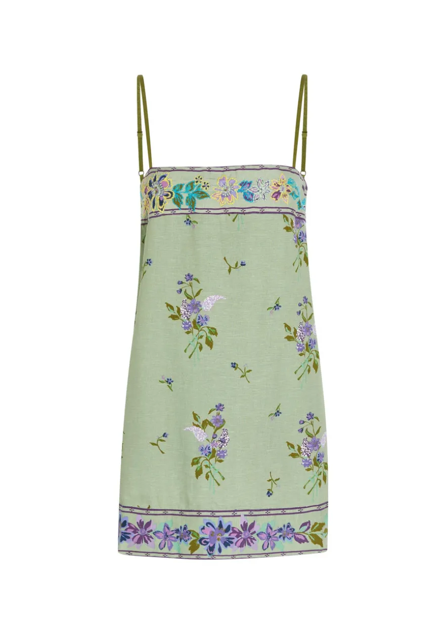 Bali floral-embroidered woven mini dress