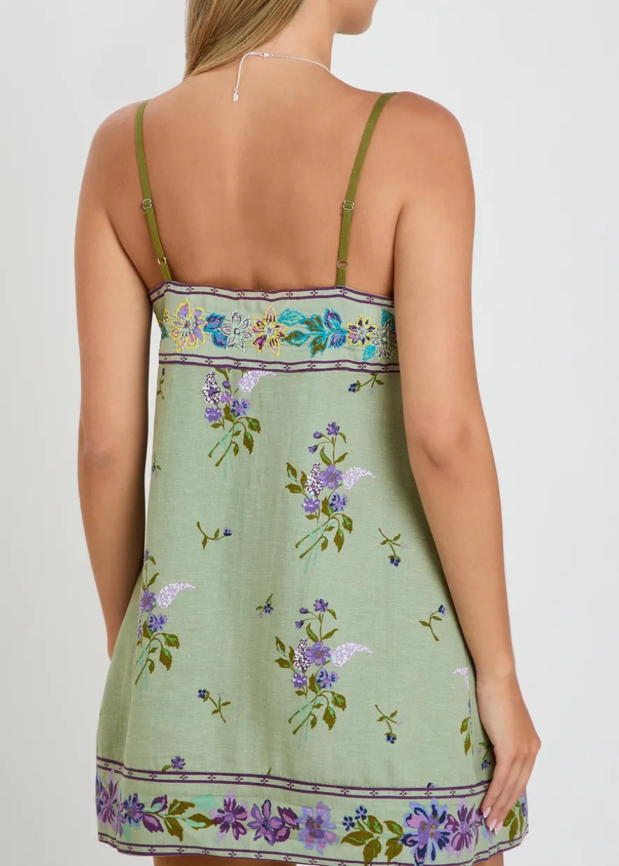 Bali floral-embroidered woven mini dress