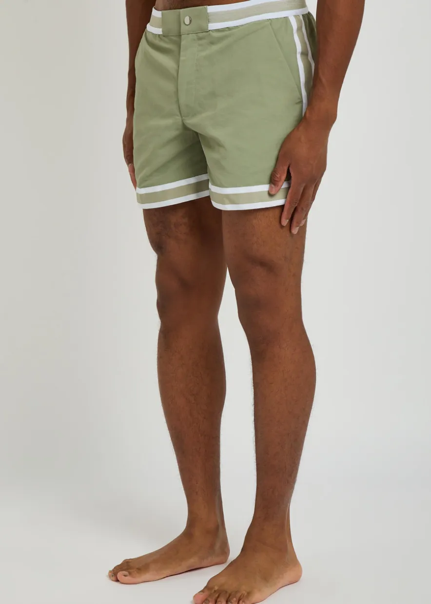 Baller striped poplin swim shorts