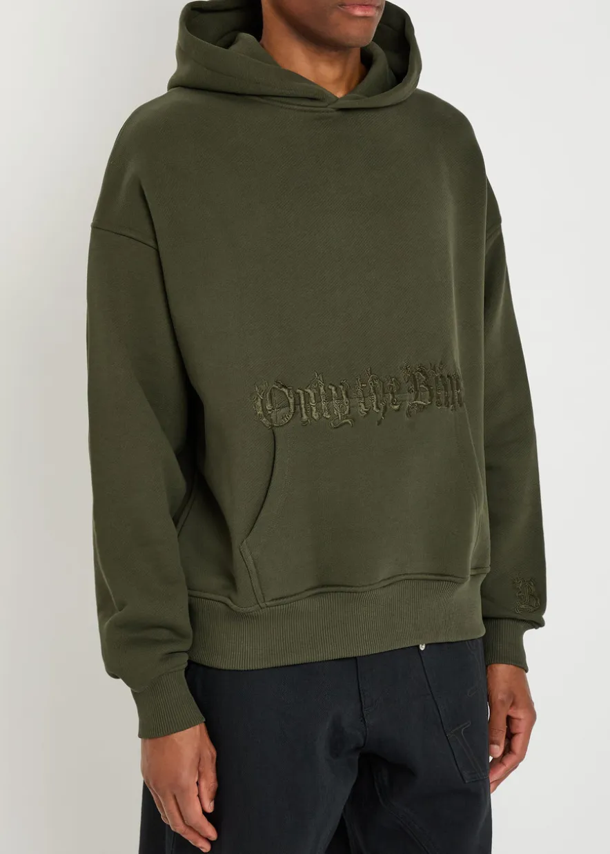 Baroque Calligraphy embroidered hooded cotton sweatshirt