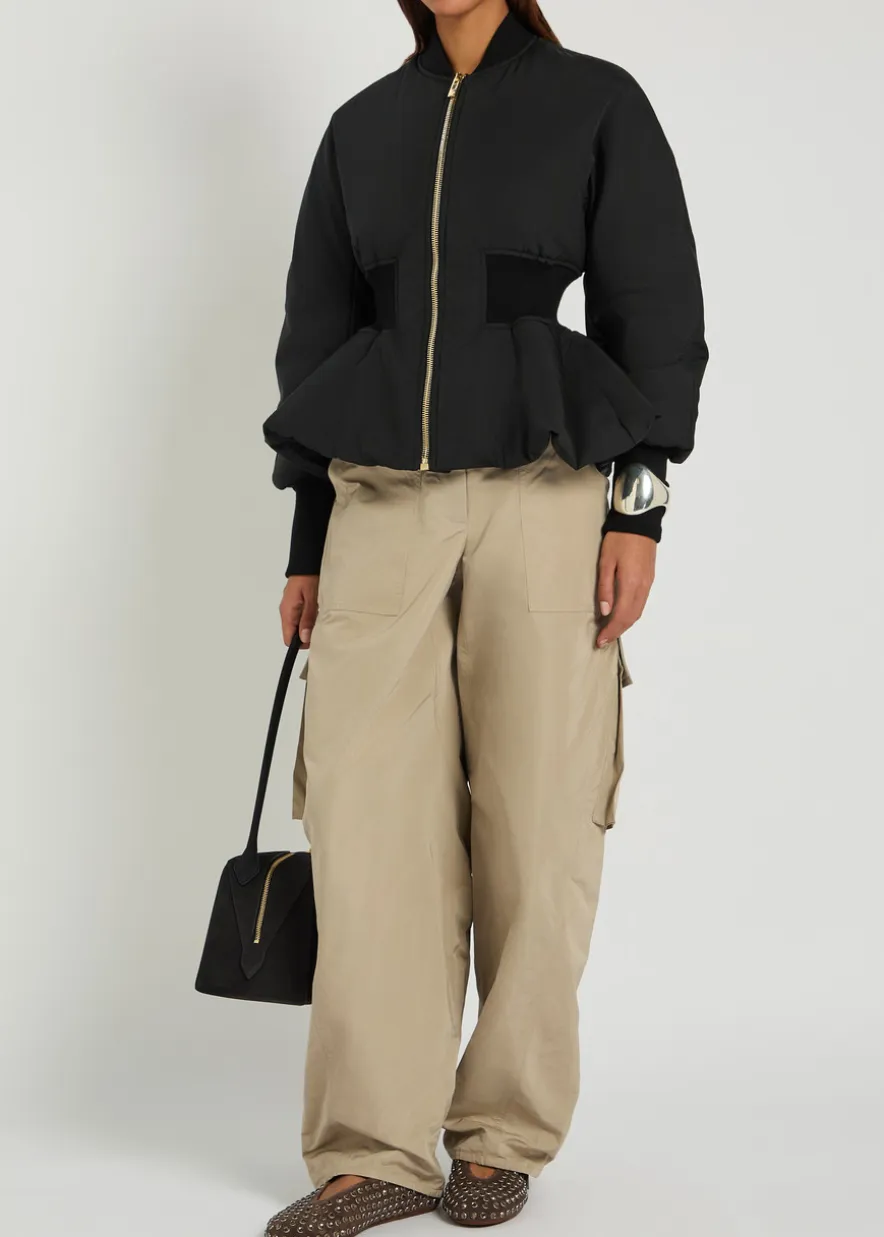 Barrel-leg taffeta cargo trousers