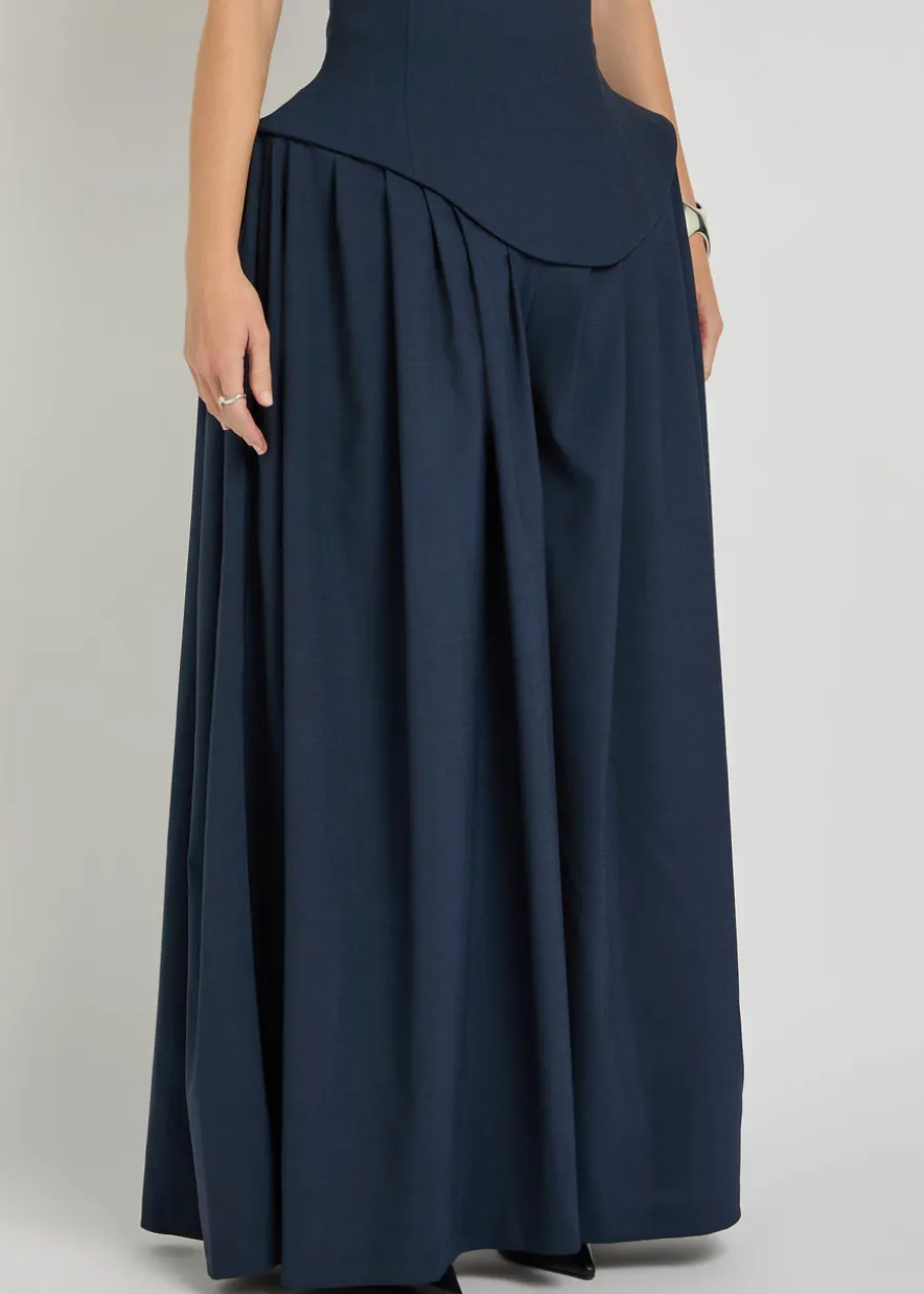 Basque pleated wide-leg wool-blend trousers