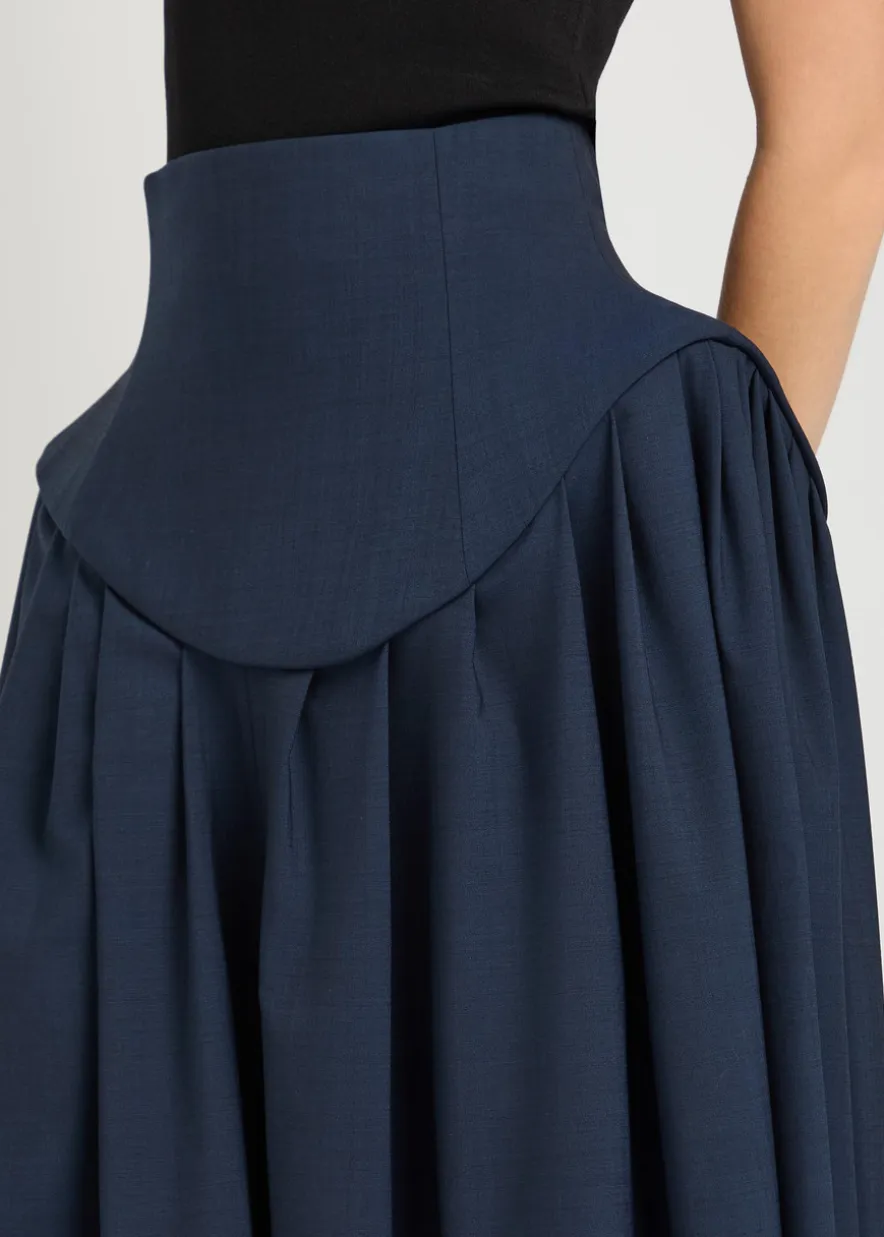 Basque pleated wide-leg wool-blend trousers