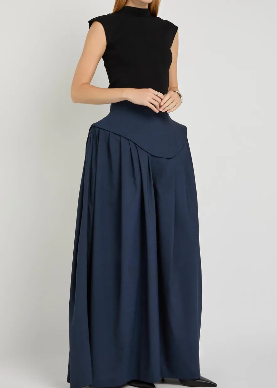 Basque pleated wide-leg wool-blend trousers