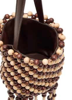 Beaded leather bucket bag