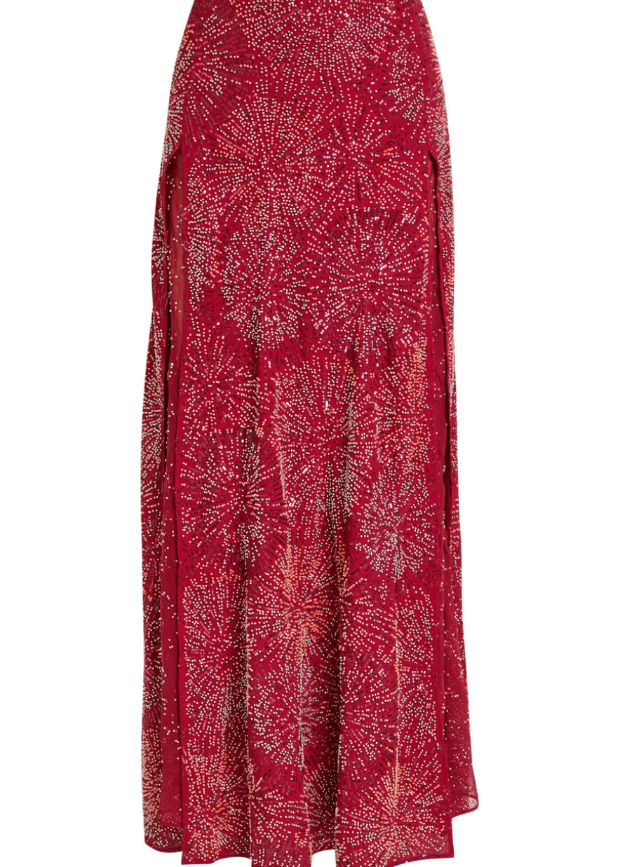 Bead-embellished chiffon maxi skirt
