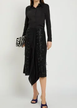 Bead embellished collar jersey shirt