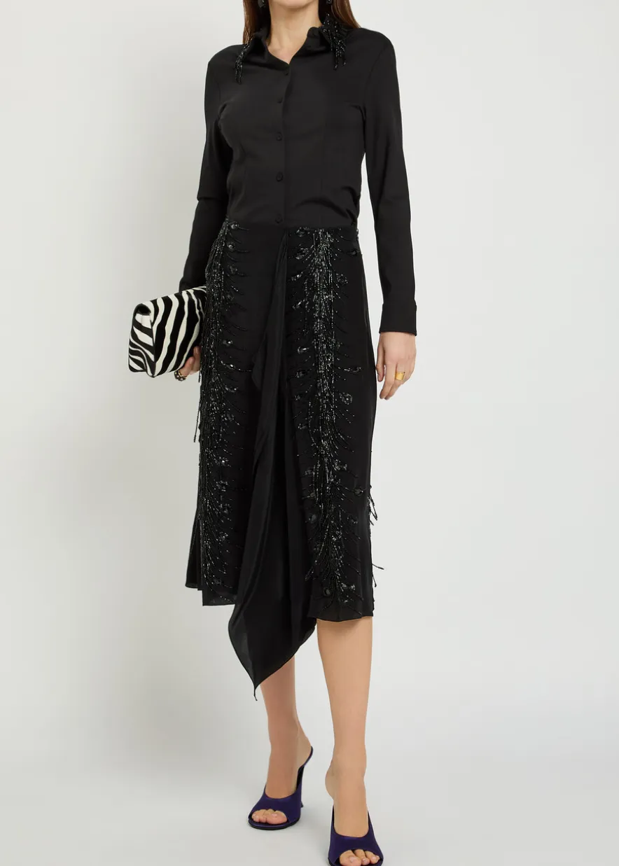 Bead embellished collar jersey shirt