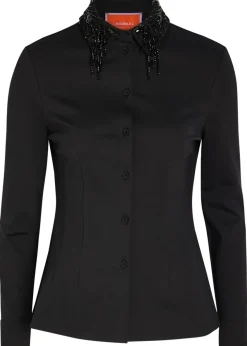 Bead embellished collar jersey shirt