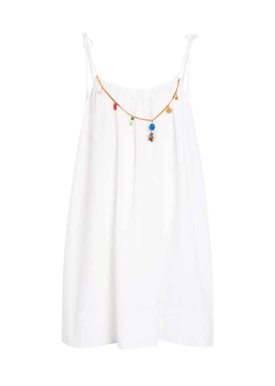 Bead-embellished cotton mini dress
