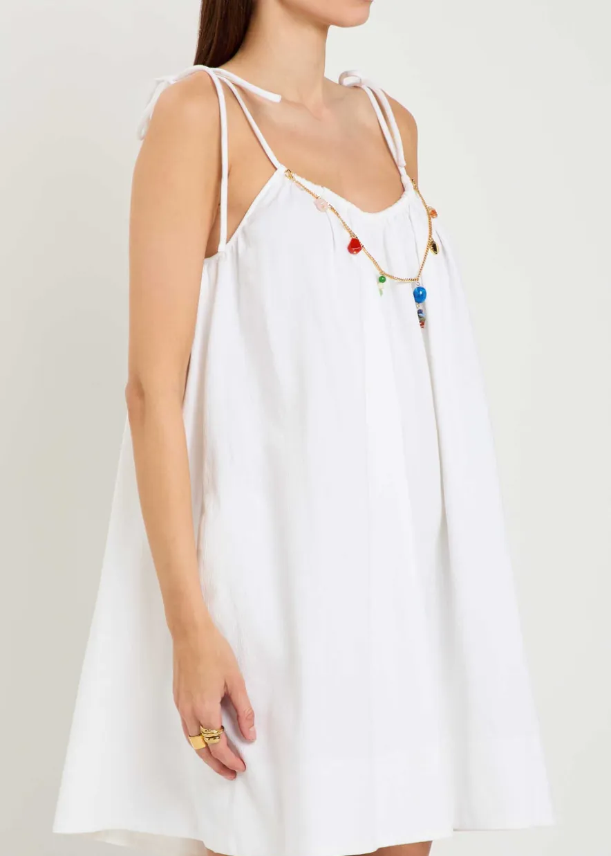 Bead-embellished cotton mini dress