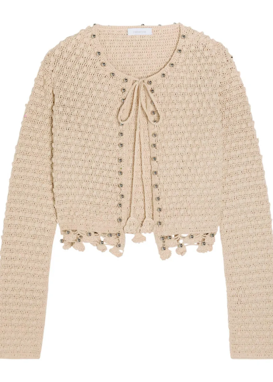 Bead-embellished crochet cotton cardigan