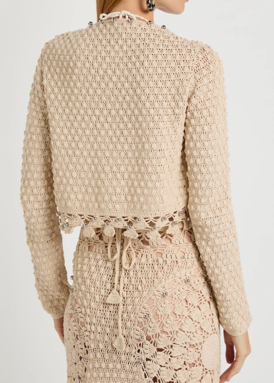 Bead-embellished crochet cotton cardigan
