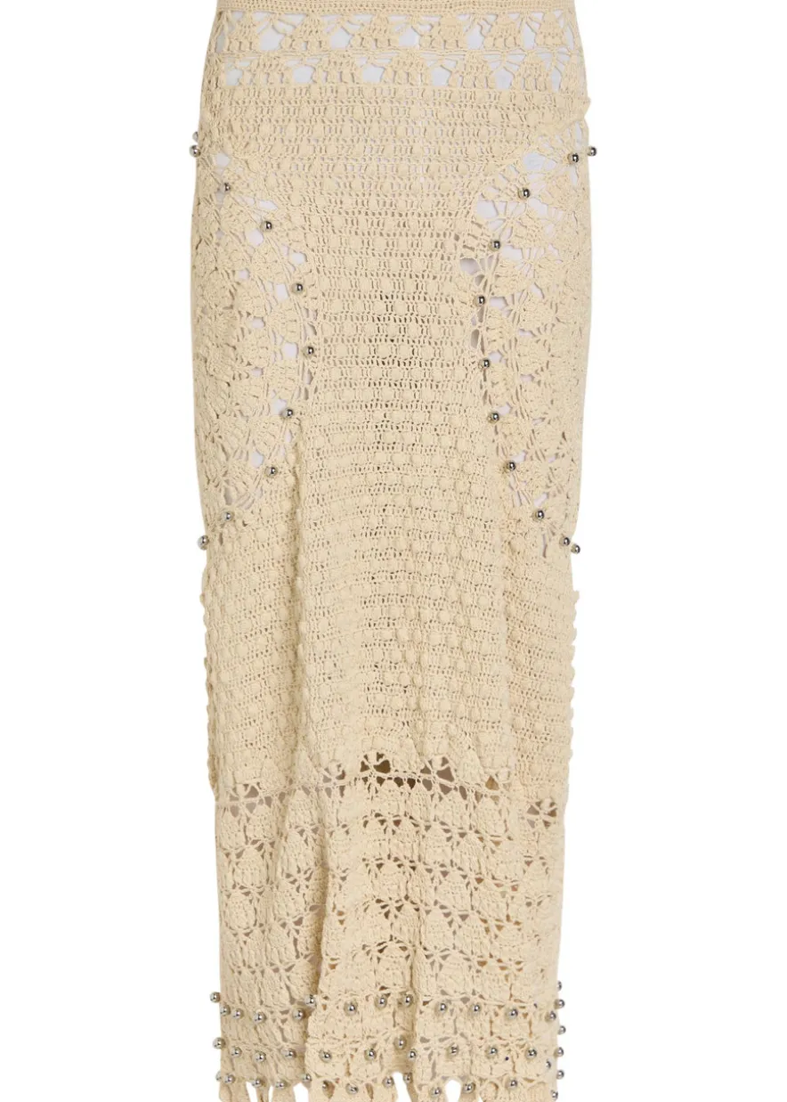 Bead-embellished crochet cotton midi skirt