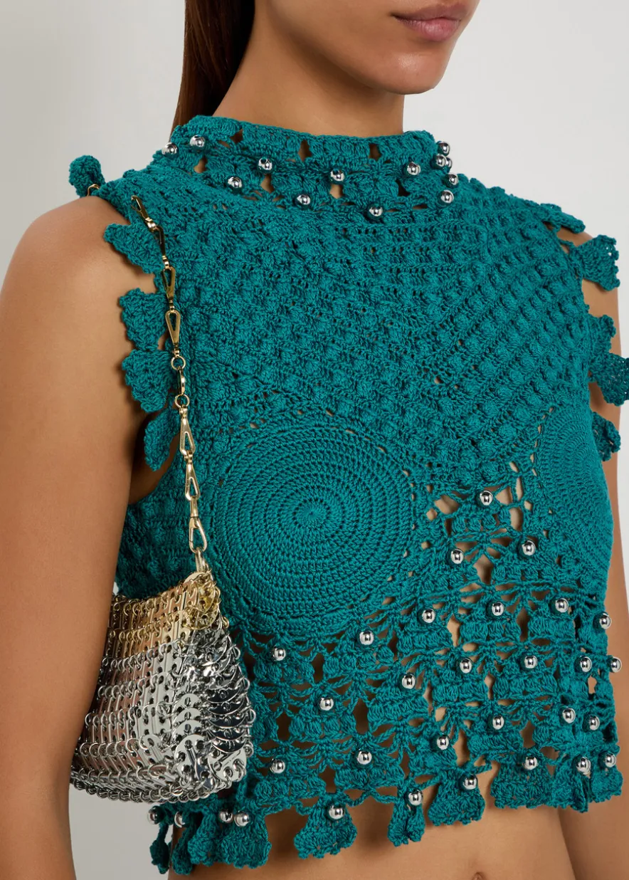 Bead-embellished crochet cotton crop top