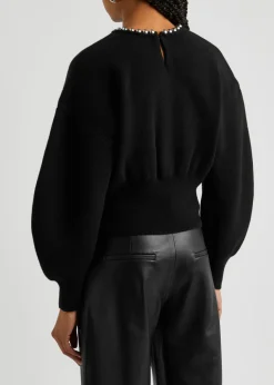 Bead-embellished wool-blend jumper