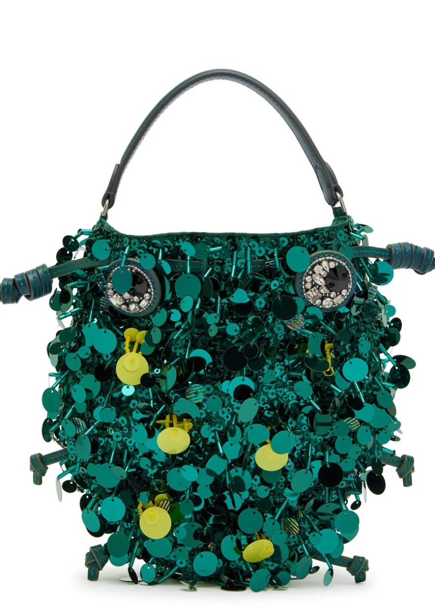 Beetle sequin-embellished satin cross-body bag