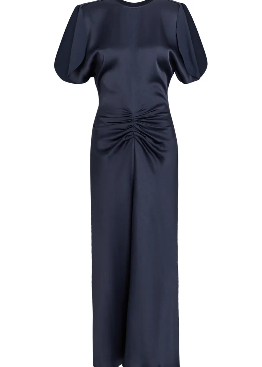 Bela gathered satin-crepe midi dress