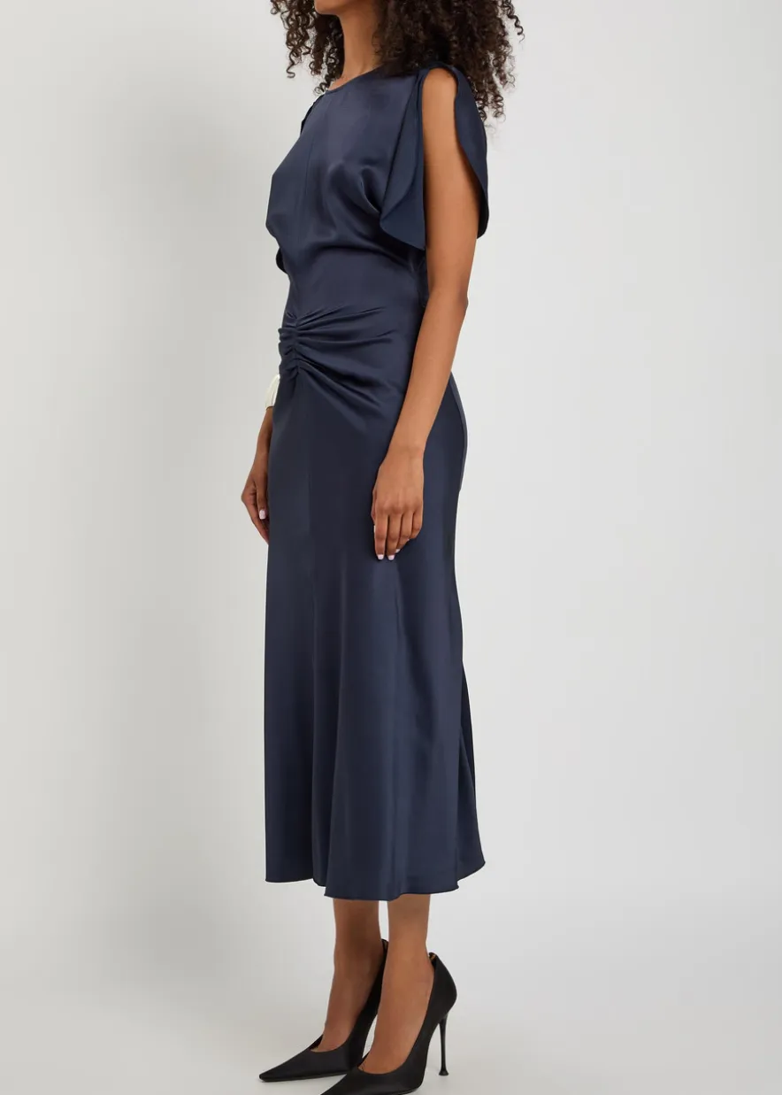 Bela gathered satin-crepe midi dress