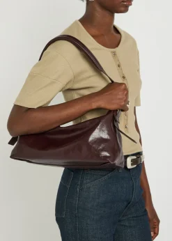 Belted baguette leather shoulder bag