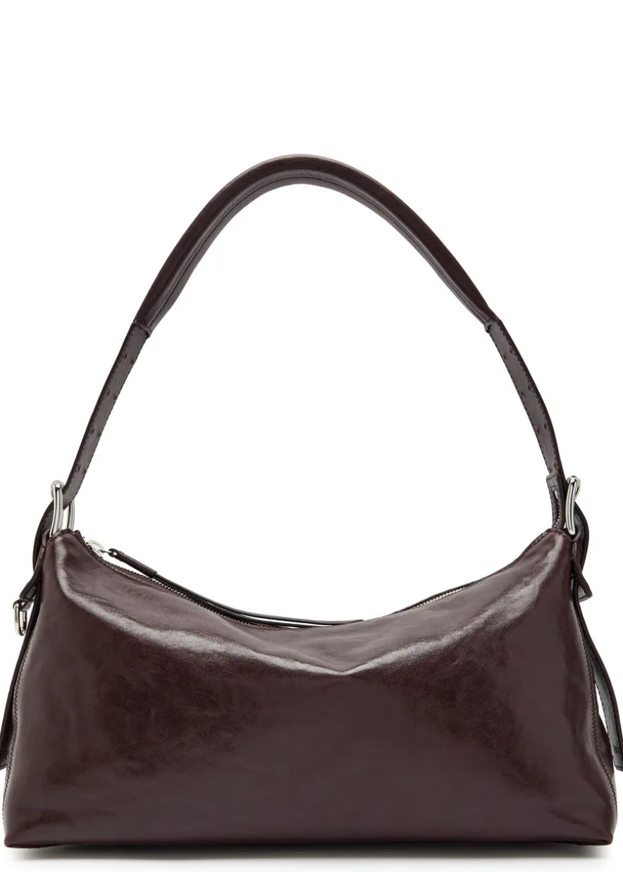 Belted baguette leather shoulder bag