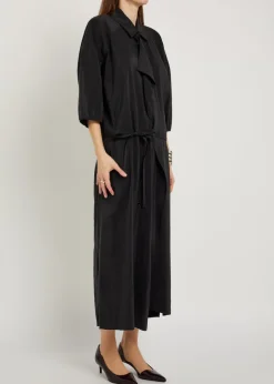 Belted brushed silk-blend midi shirt dress