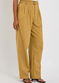 Belted cotton and linen-blend trousers