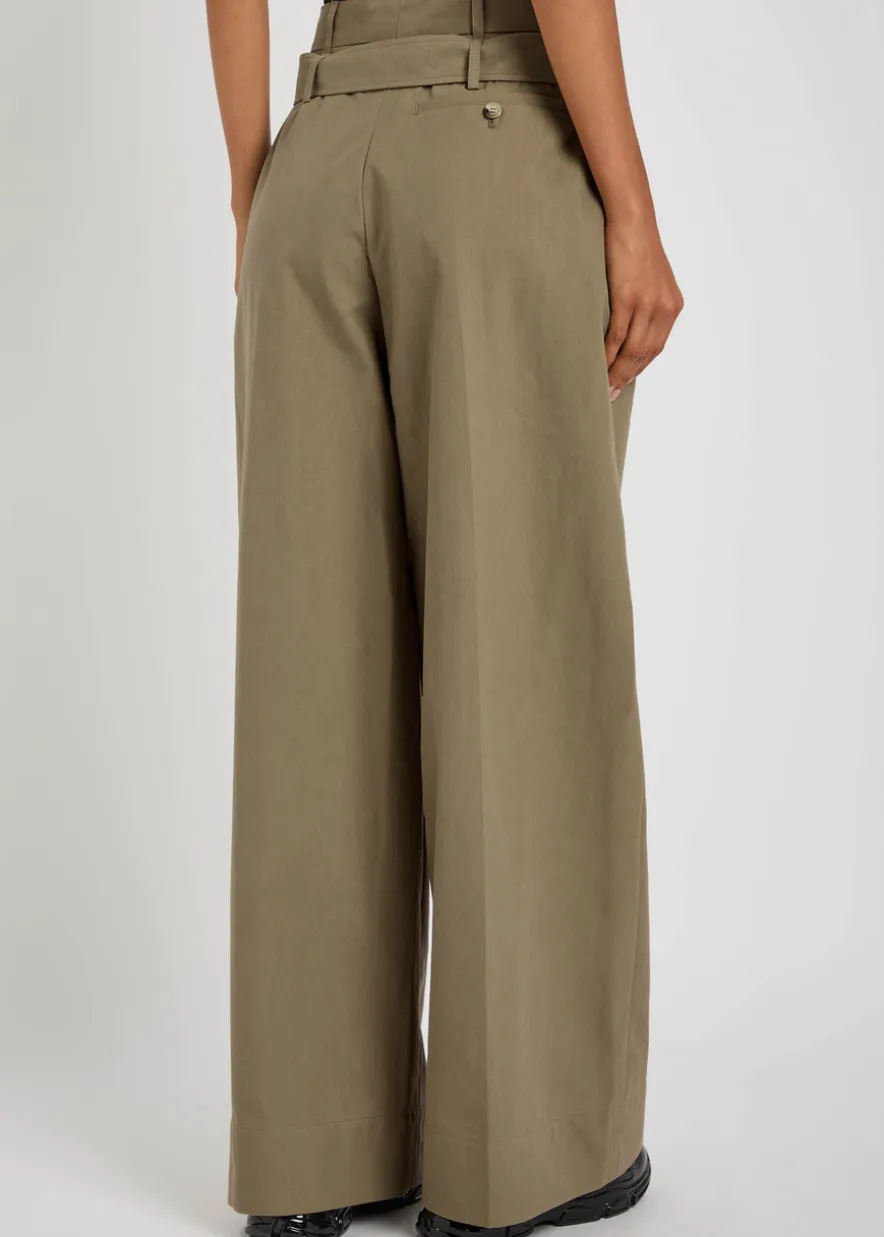 Belted cotton-blend poplin trousers