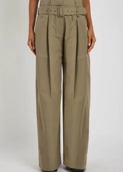 Belted cotton-blend poplin trousers